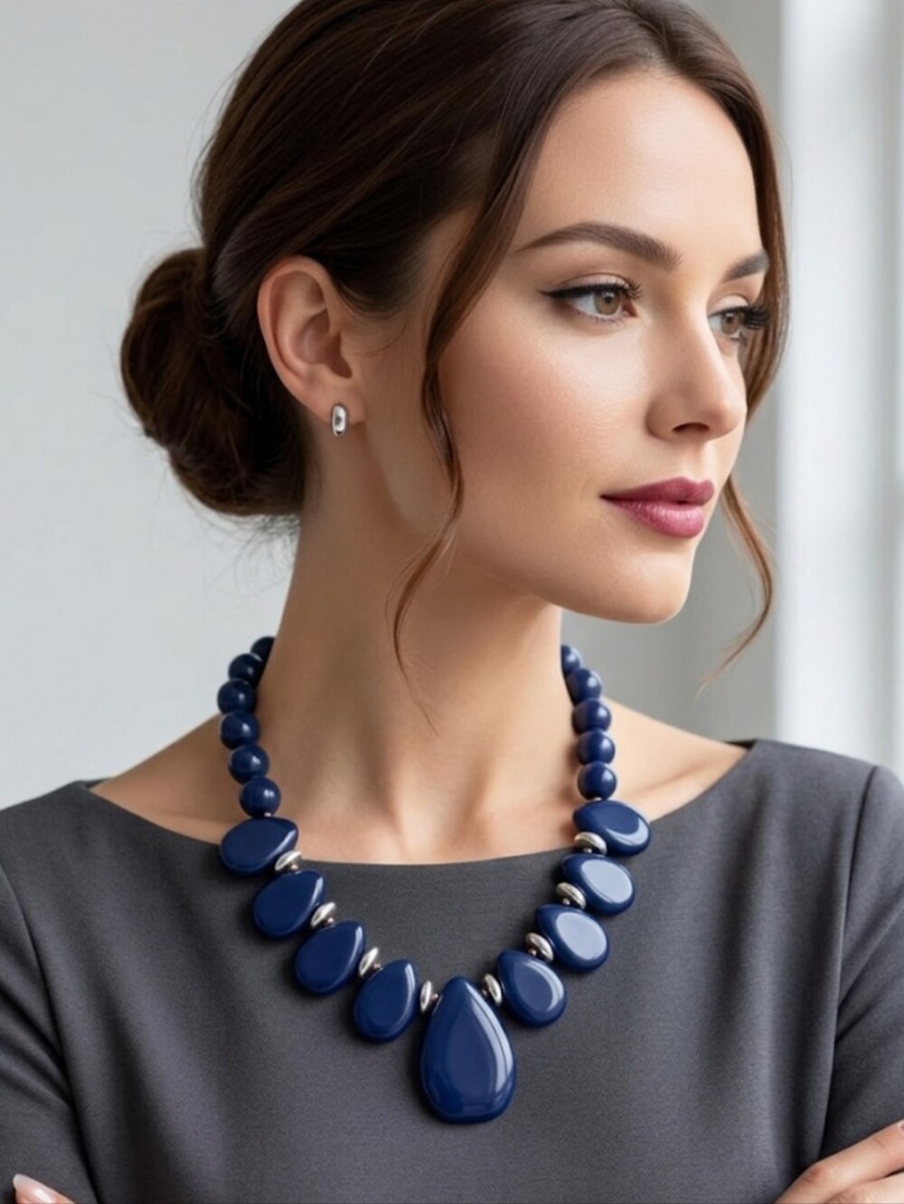 Vintage Cobalt Blue Chunky Teardrop Bib Necklace